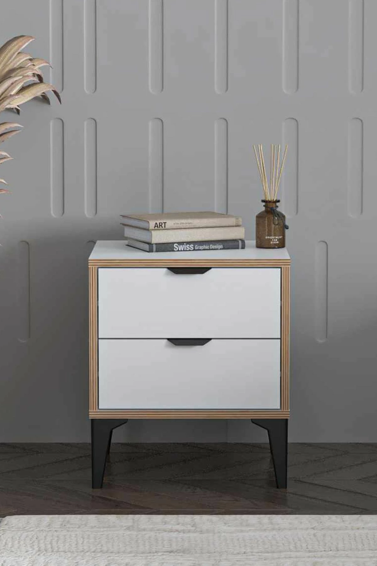 Komodinë natës Skye Decor, Arden, e bardhë