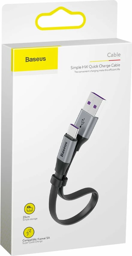 Kabllo USB-C Baseus Simple CATMBJ-BG1, 23cm, 40W, e zezë/argjendtë