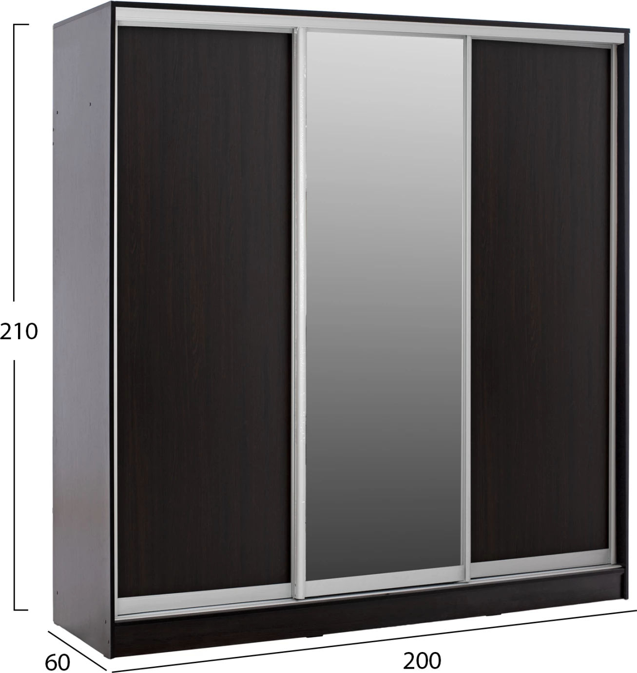 Dollap me dyer rrëshqitëse me pasqyrë, wenge, FH2435.02, 200x60x210 cm