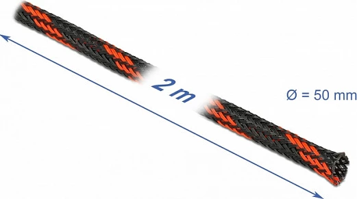 Mbrojtëse gërshetë për kabllo DeLOCK, 2 m, Ø50 mm, e zgjerueshme, poliester, zi/kuqe
