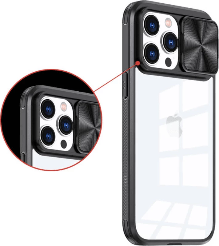 Mbështjellës silikoni me mbrojtëse lenteje ONASI për iPhone 15, MPN 18052, transparent/zi