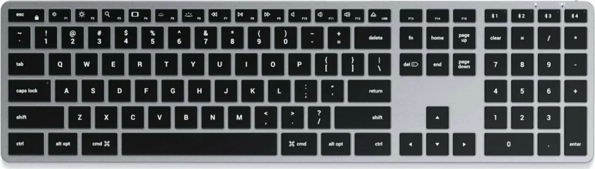 Tastierë Satechi Slim X3 ST-BTSX3M, Bluetooth wireless, US layout, me ndriçim, me numpad, e zezë/gri