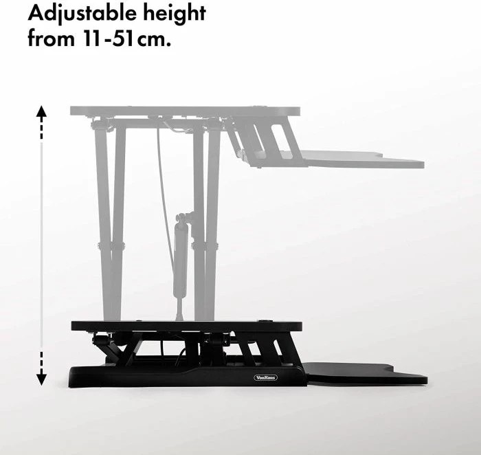 Platformë pune ulë/ngri VONHAUS 3000152, 80×40cm, lartësi e rregullueshme 11-51cm, mbajtje deri 15kg, me tabaka tastiere, e zezë