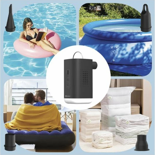 Mini pompë ajri me llampë kampingu Sandberg 420-93, bateri 1200mAh, USB-C, 4 hundëza, e zezë