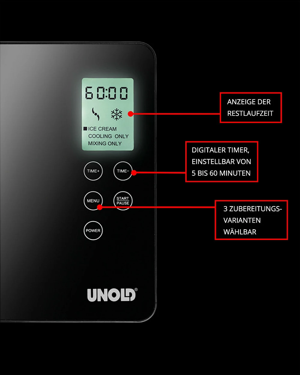 Makinë për akullore UNOLD Gusto, 2L, kompresor 180W, inox/e zezë