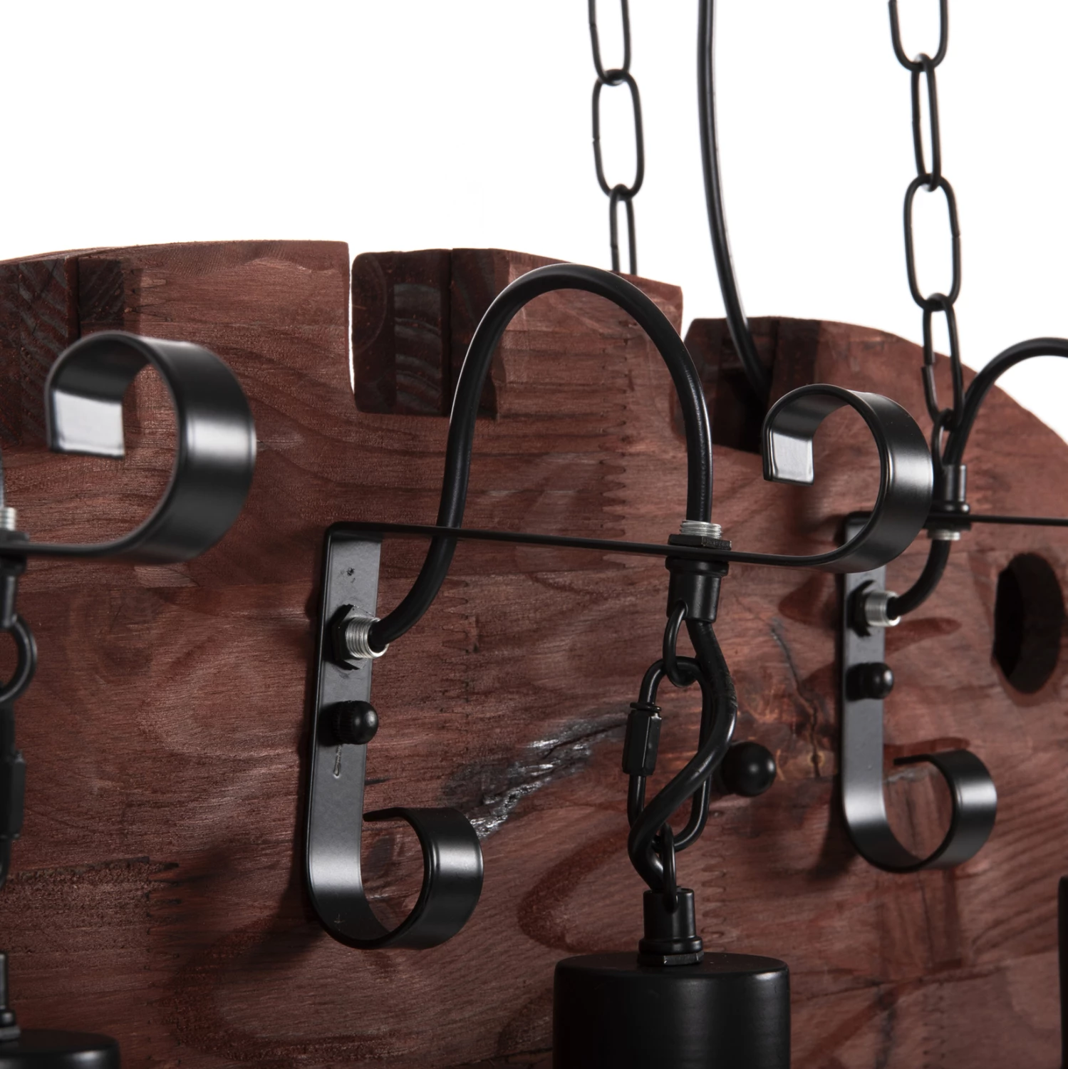 Llambë tavani me 6 drita, FH4118, dru, metal i zi, qelq, 95x35x116H cm