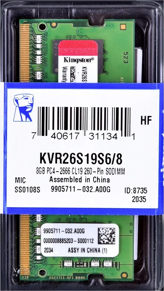 RAM Memorje Kingston KVR26S19S6/8, 8 GB DDR4 2666 MHz