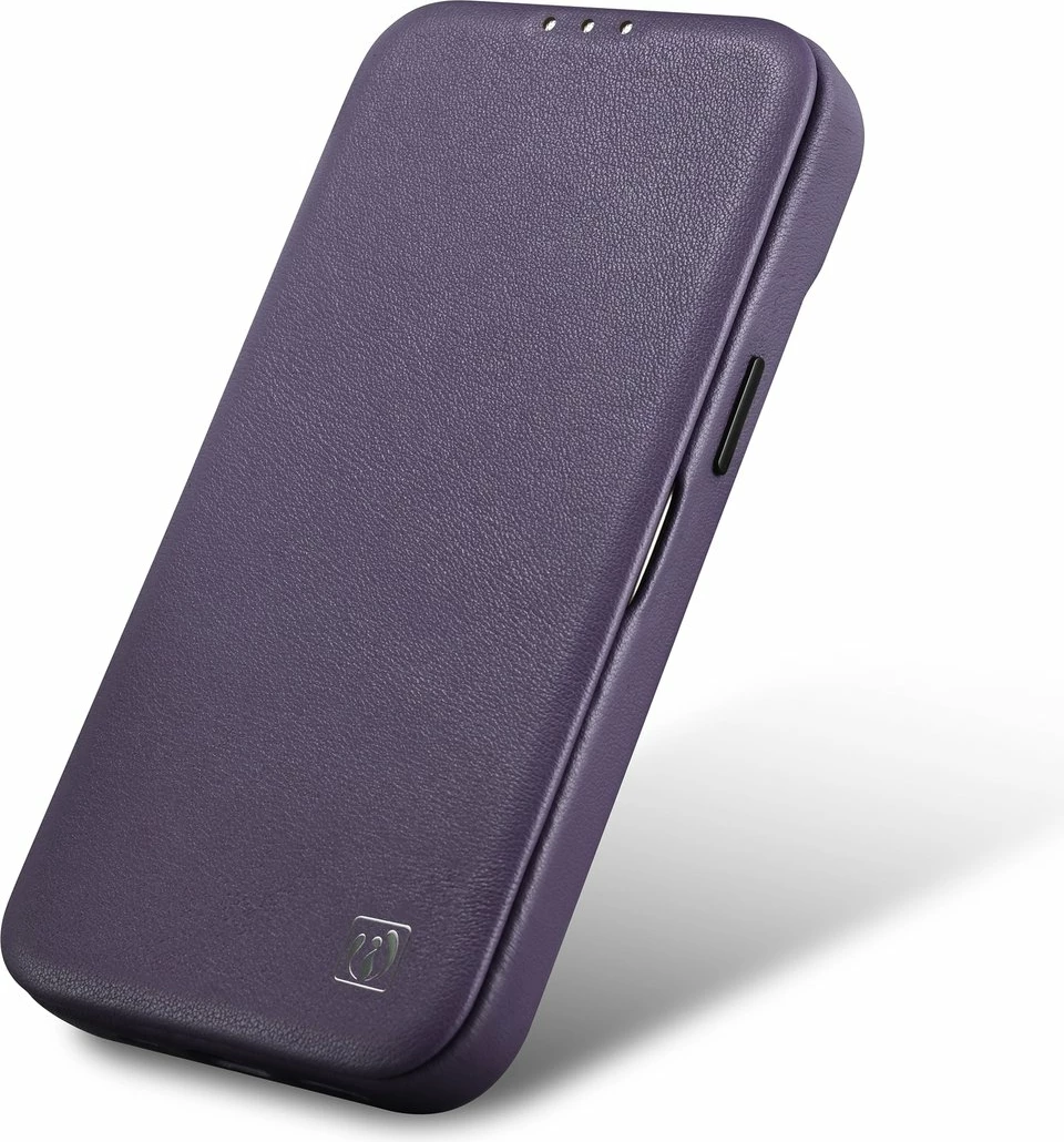 Mbështjellës iCarer CE Premium lëkurë, për iPhone 14 Plus, MagSafe, vjollcë e errët