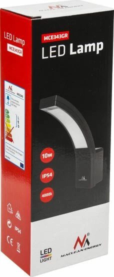 Llampë muri LED Maclean MCE343 10W 800lm IP54 4000K, gri, me aksesorë montimi