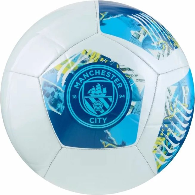 Top futbolli Puma MCFC, për meshkuj dhe femra, të bardhë dhe blu [Madhësia: 5]