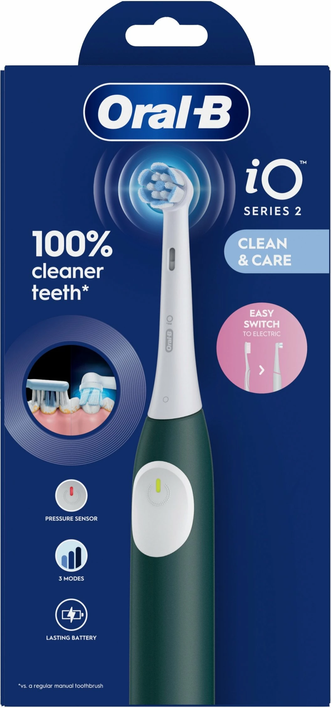 Furçë dhëmbësh elektrike Oral-B iO Series 2 3770, 3 moda, me sensor presioni, 6 koka, e gjelbër