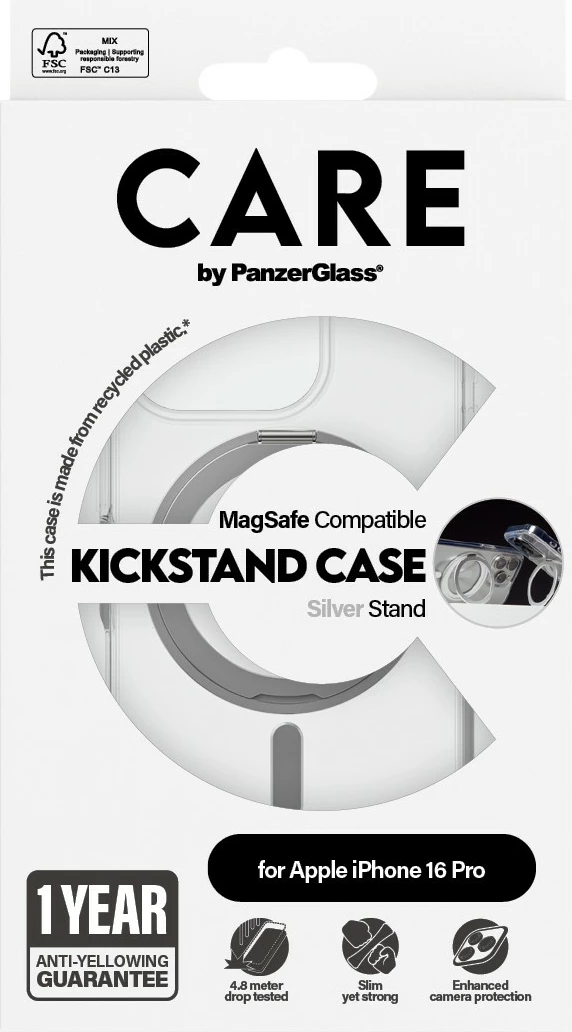 Mbështjellës PanzerGlass CARE Feature Kickstand MagSAFE për iPhone 16 Pro transparent