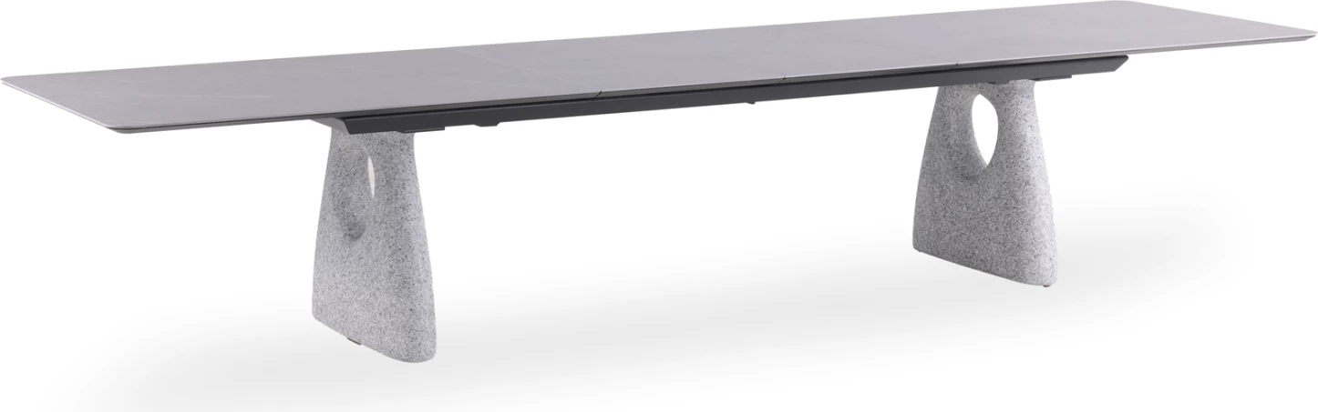 Tavolinë e zgjatshme për jashtë GOFFEN, alumin ngjyrë gri e errët, sipërfaqe prej guri të sinterizuar, 240-300x100x76.5cm
