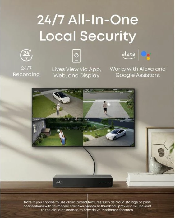 Sistem monitorimi NVR PoE, Anker eufy Security E40, 4K, 8-kanal (zgjerueshëm deri 16), HDD 2TB, set 4 kamera, bardhë/zi