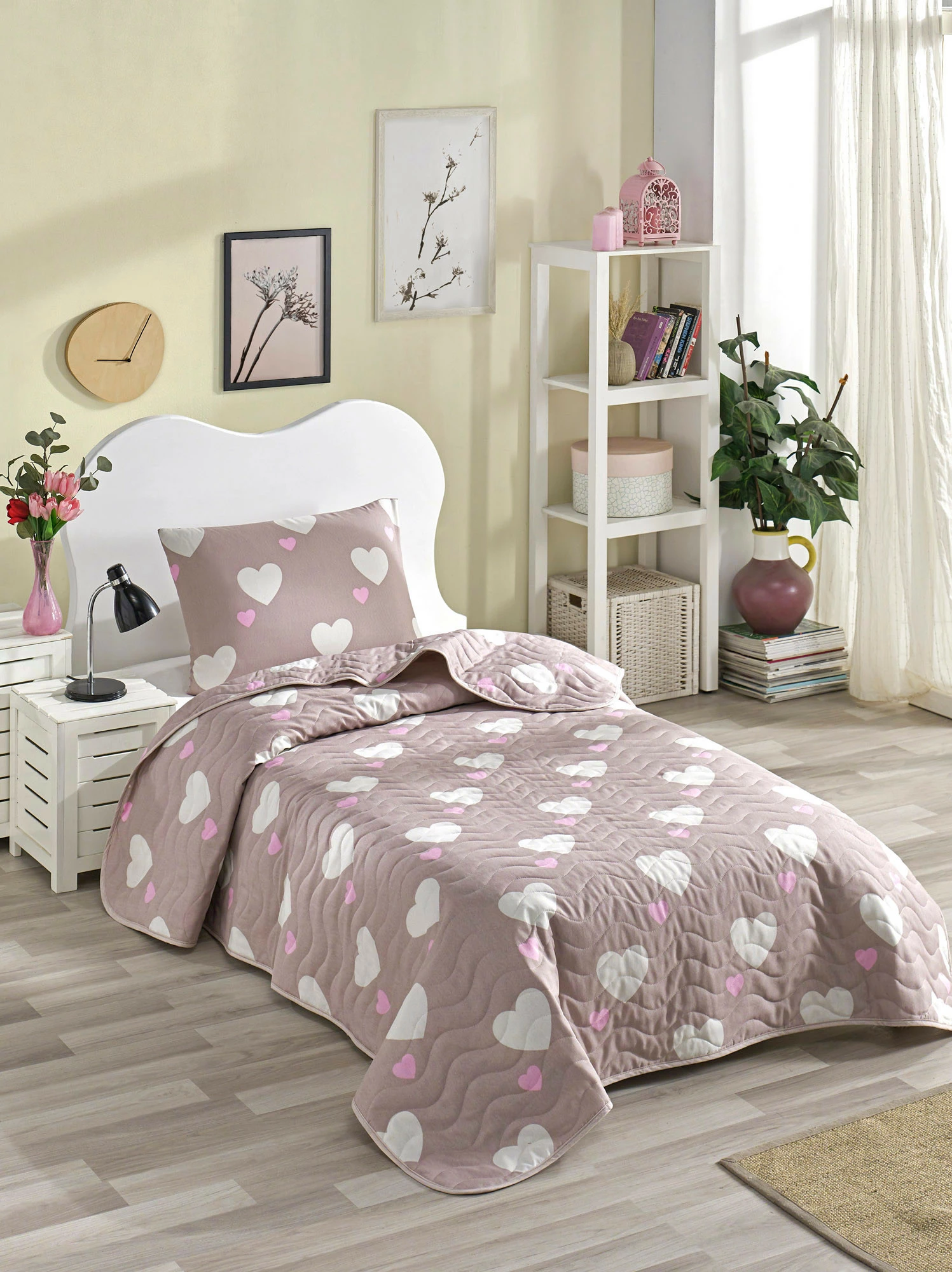 Set mbulesë krevati njëpersonëshe L'essentiel, Herz, dusty rose