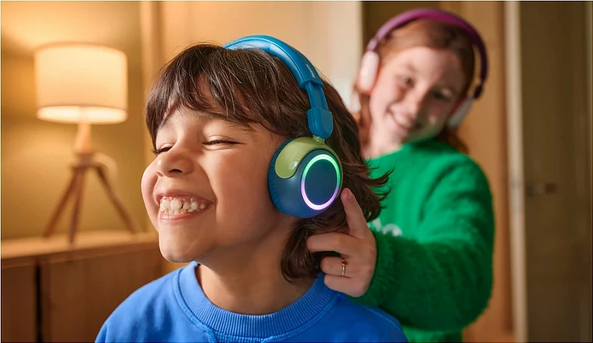 Kufje Philips TAK4200CT/00, Bluetooth 5.4, 45h bateri, me drita LED, palosshme, blu/jeshile