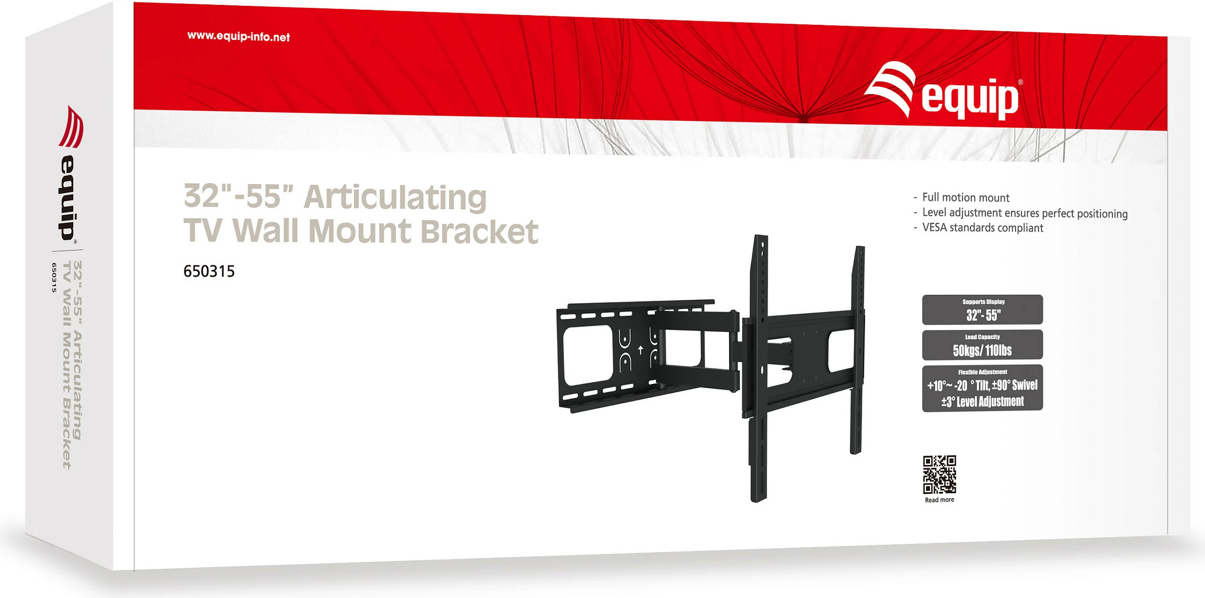 Mbajtëse muri për TV/Monitor EQUIP 32"-55", e lëvizshme, VESA 400x400, 50 kg, e zezë