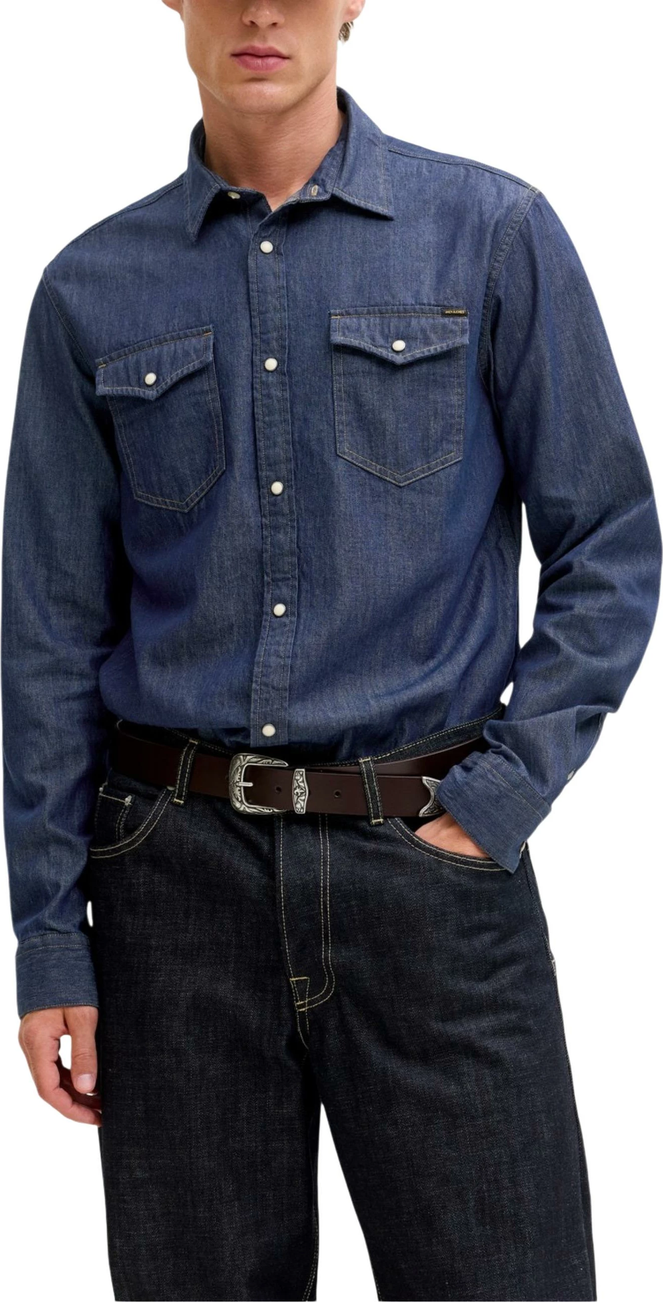 Këmishë për meshkuj Jack Jones JJESHERIDAN L/S NOOS, denim e errët