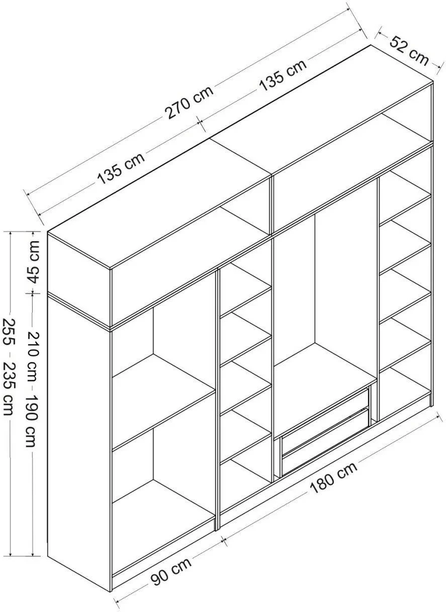 Dollap garderobe Skye Decor, ngjyrë antracit, 270x235x52cm