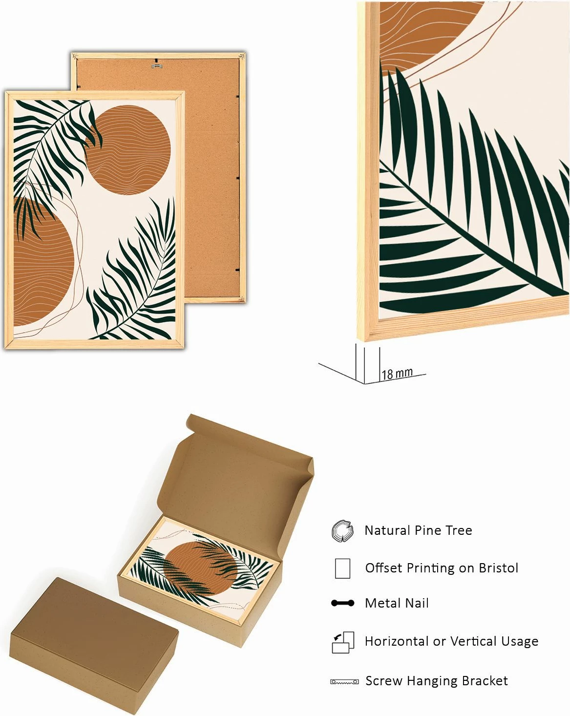 Set pikturash dekorative me kornizë MDF, 3 copë, Wallity, Myk3009-2