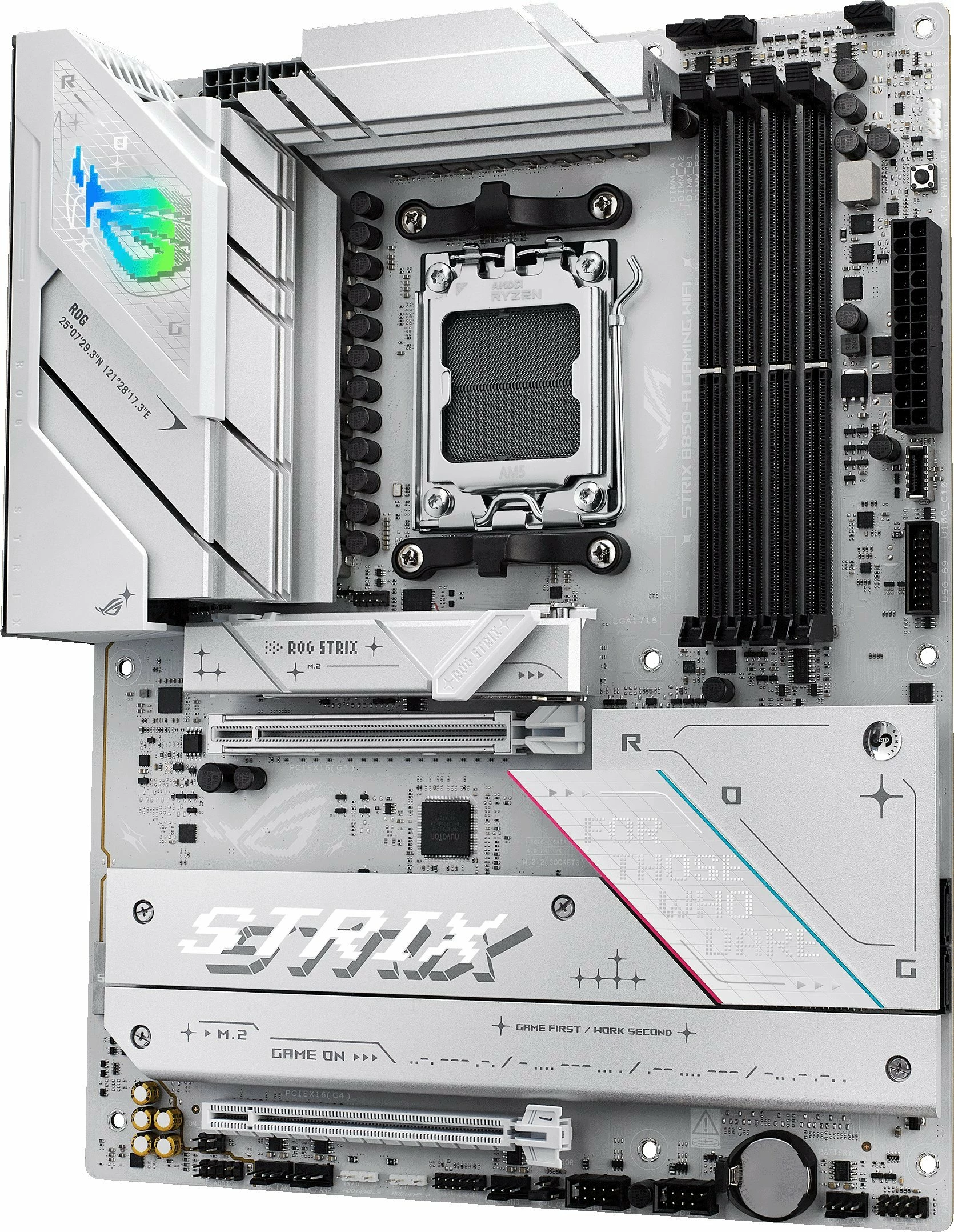 Pllakë amë Asus ROG STRIX B850-A GAMING WIFI, AM5, ATX, DDR5, Wi‑Fi 7, 2.5GbE, e bardhë, me antenë Wi‑Fi