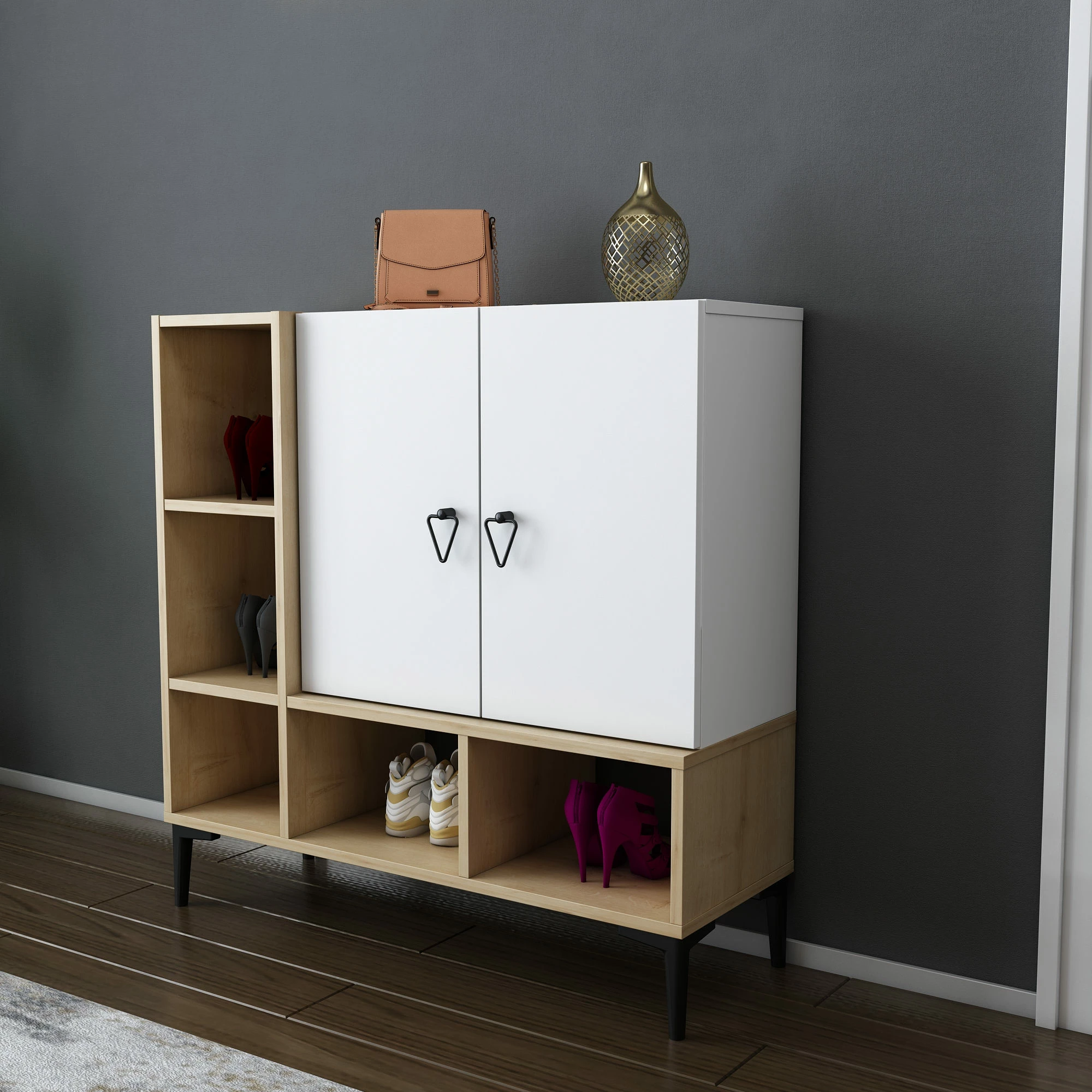 Konsolë moderne Skye Decor, ngjyrë lis dhe e bardhë