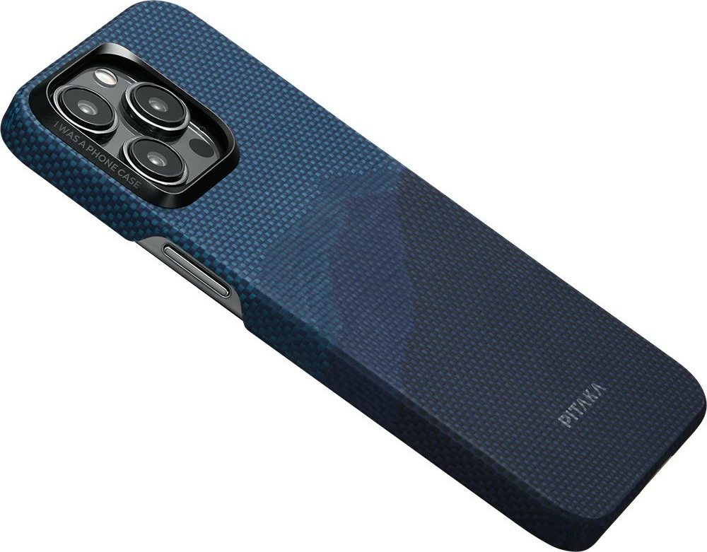 Mbështjellës Pitaka StarPeak MagEZ Case 4 për iPhone 15 Pro, MagSafe, aramid fiber, ultra i hollë 0.95 mm, Over the Horizon, blu e errët