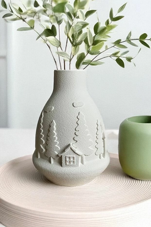 Vazo dekorative Evila Originals, motiv 'Winter Village', e bardhë, 20cm