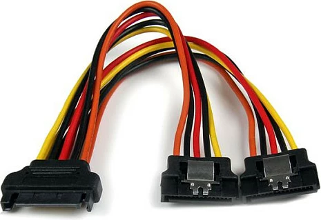 Kabl adaptor StarTech 6in Latching SATA Power Y Splitter, 1x SATA 15-pin M në 2x SATA 15-pin F, 15cm, zi/kuq/verdhë/portokalli