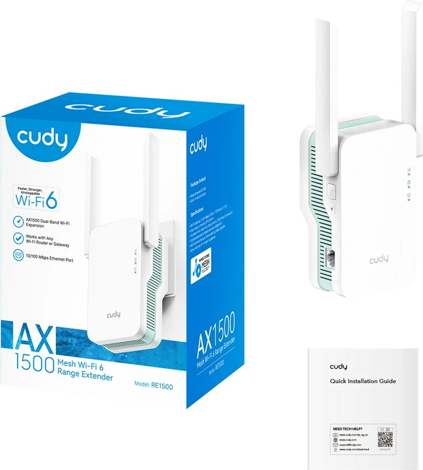 Përsëritës Wi-Fi Mesh CUDY RE1500, Wi-Fi 6, 1201 Mbps, i bardhë