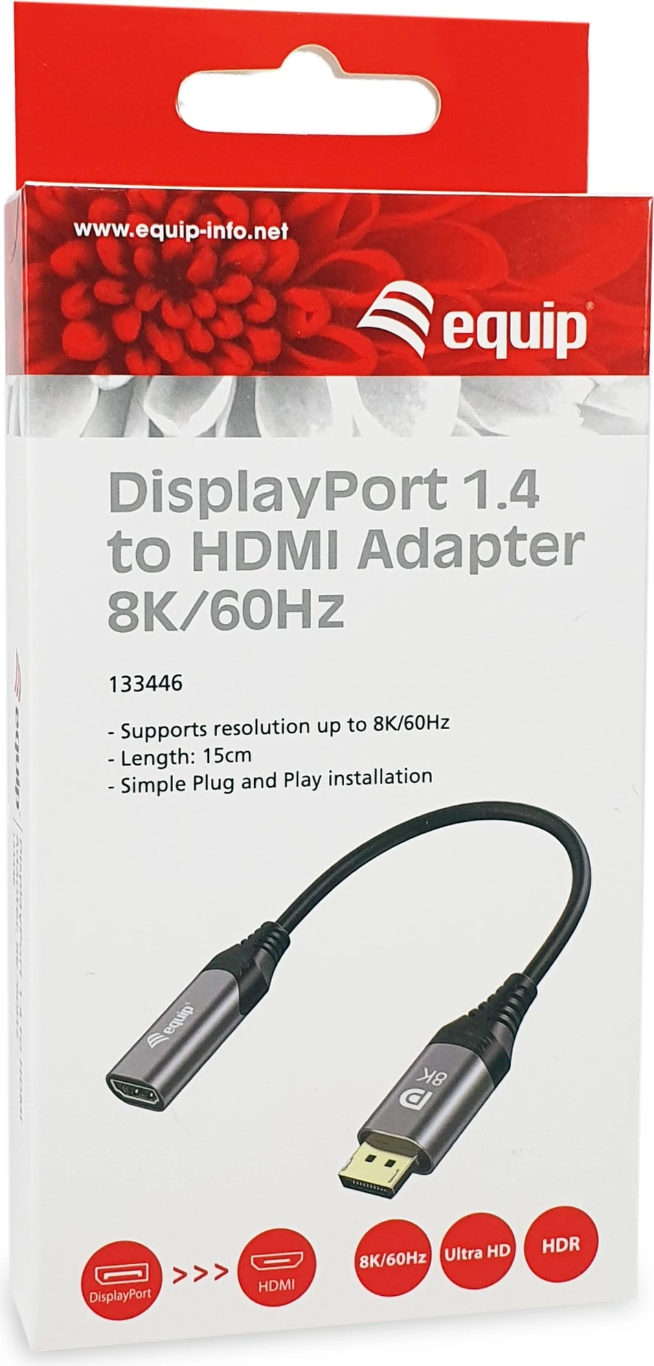 Adapter DisplayPort në HDMI Equip 8K/60Hz, 0.15m, i zi/gri