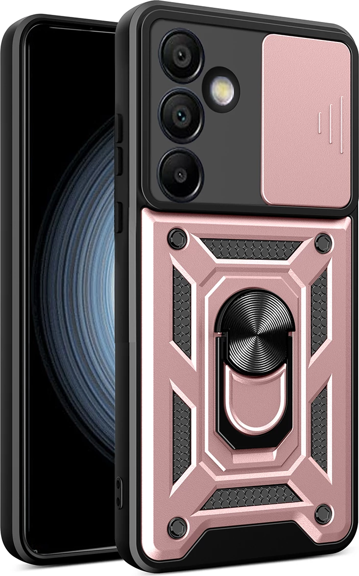 Mbështjellës Hurtel Hybrid Armor Camshield me stand dhe kapak kamere për Samsung Galaxy A36, Rozë