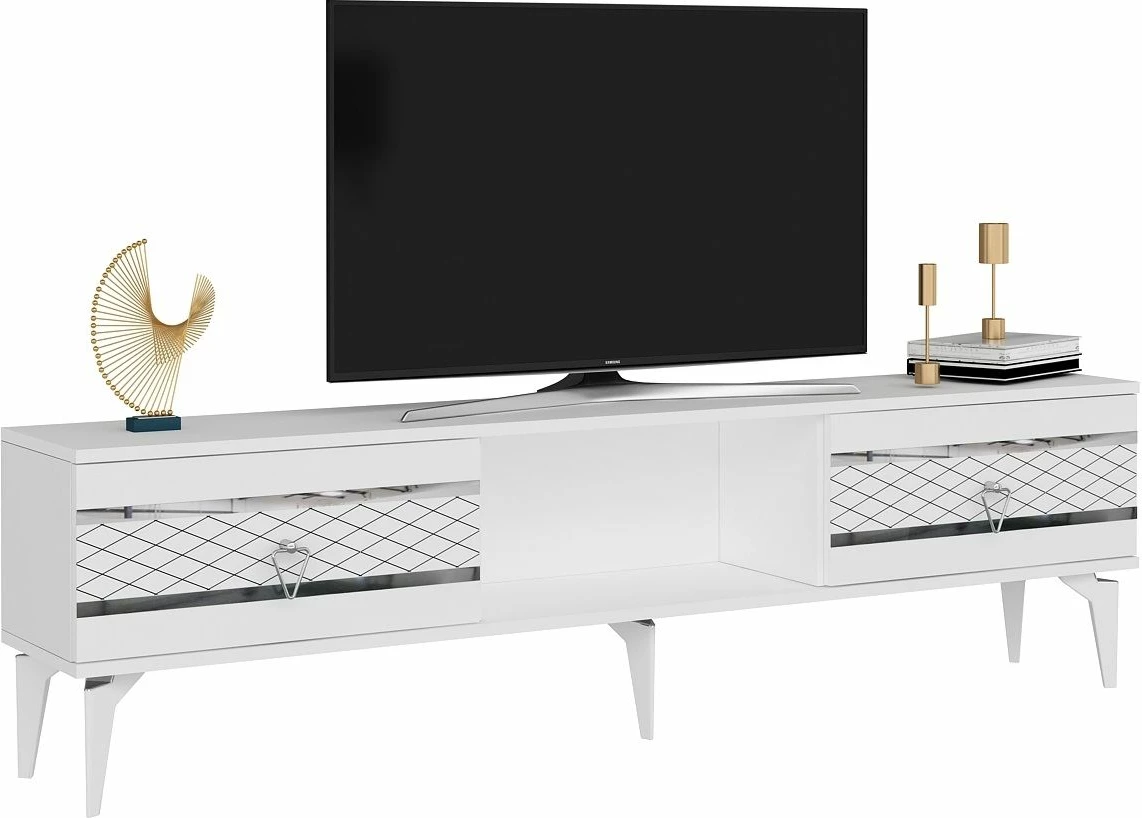 Komodë TV Skye Decor, e bardhë, argjend