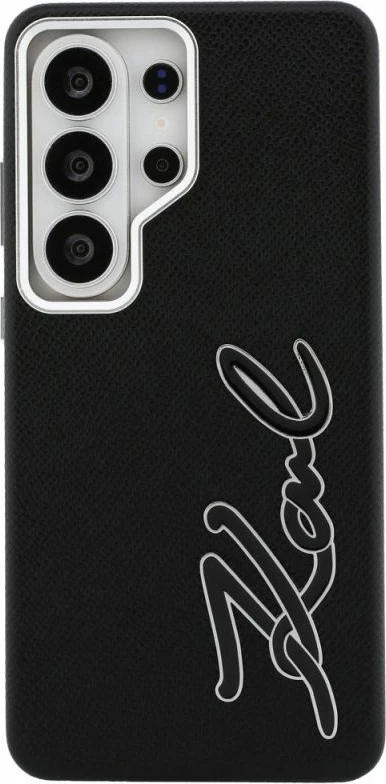Kapak telefoni Karl Lagerfeld Grained Signature Metal Resin Logo për Samsung Galaxy S26 Ultra, i zi