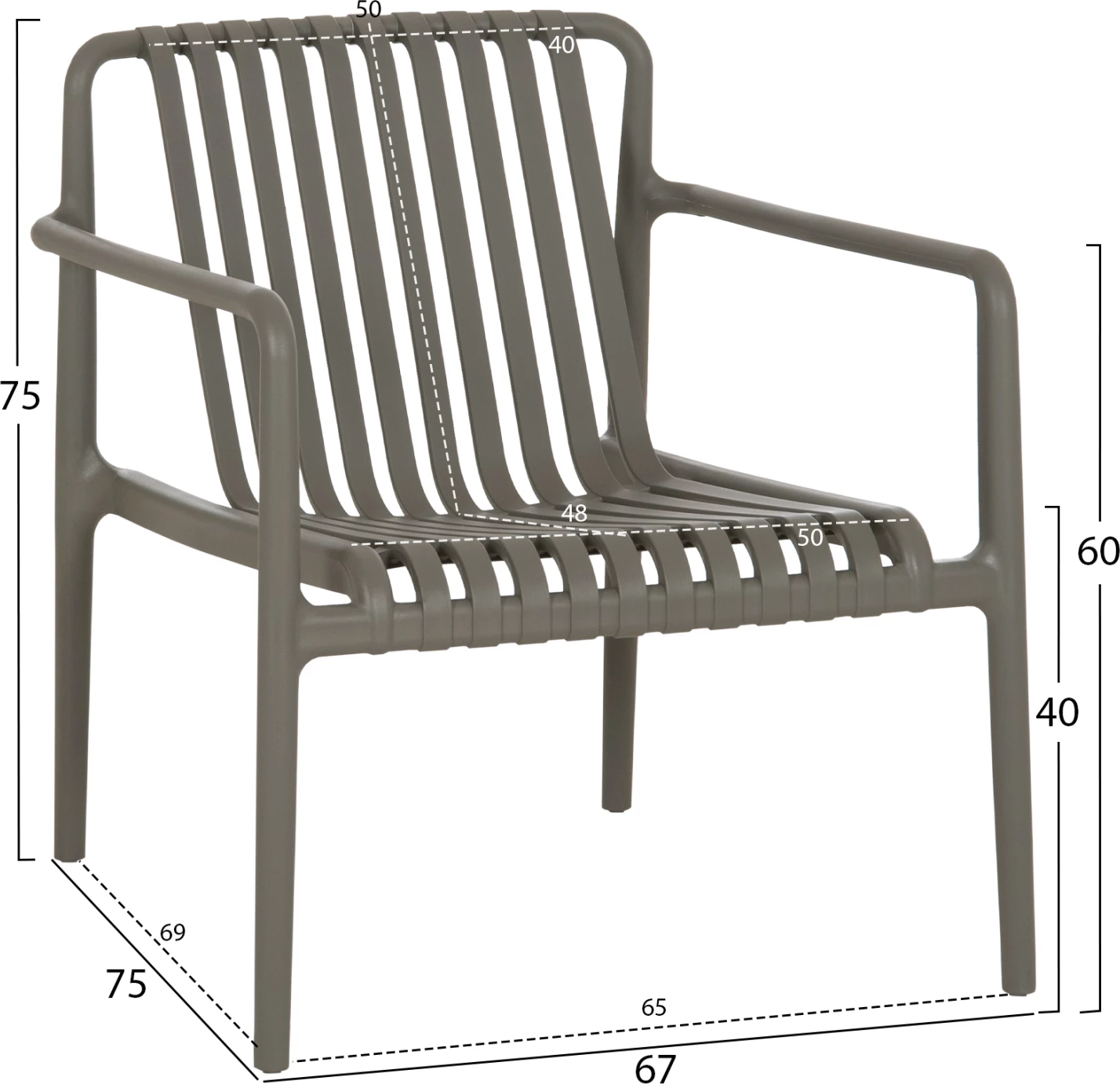 Karrige lounge për jashtë, ngjyrë ulliri, MALEN FH6626.05, polipropilen, 67x75x75cm