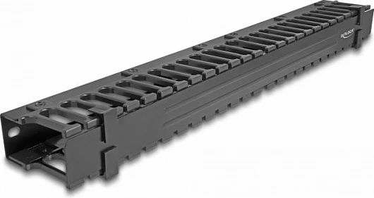 Panel menaxhimi kabllosh DeLOCK 19″, 1U, 3 hapje, i zi