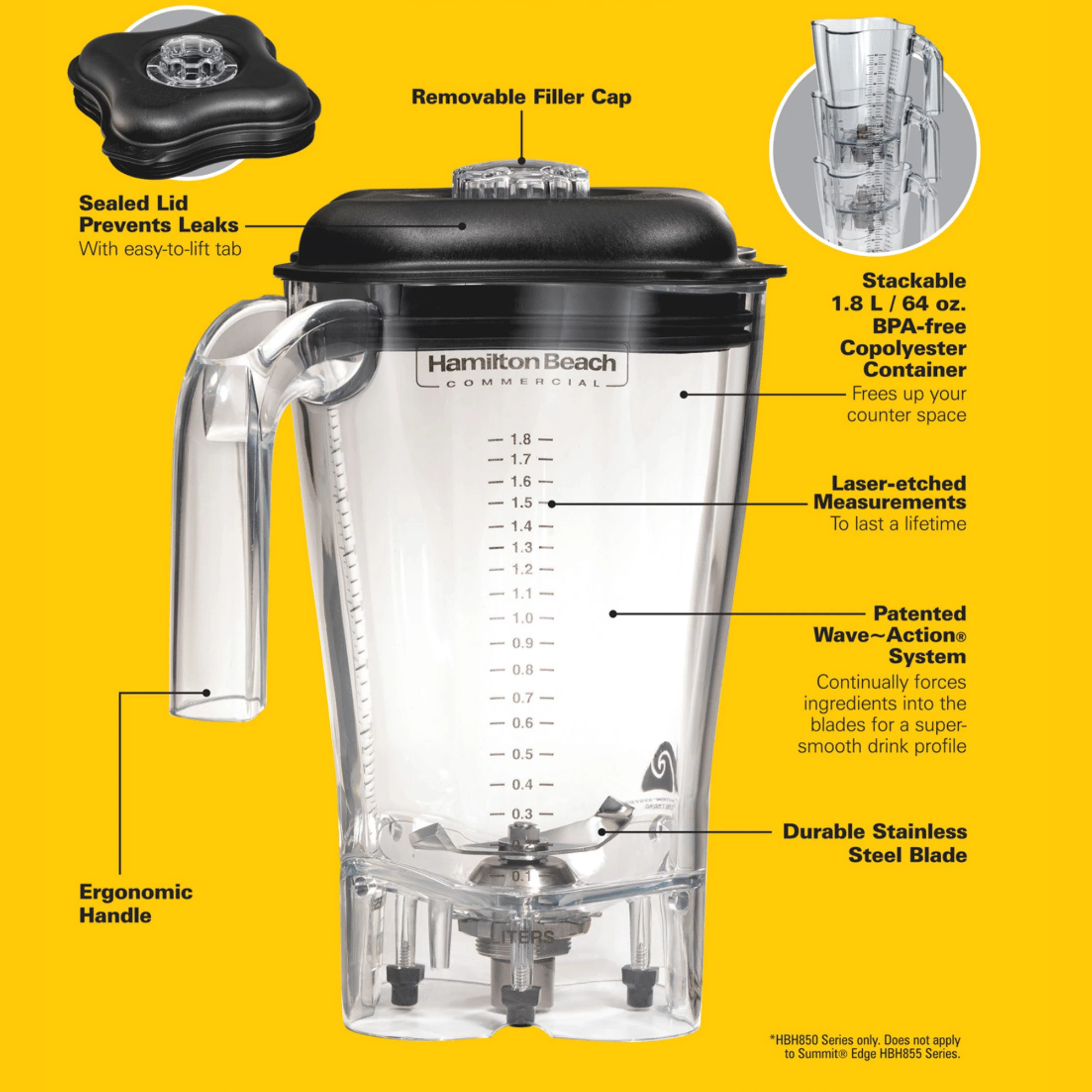 Enë blenderi, Hamilton Beach Commercial, për HBF600R-CE, 1.8 L, kopoliester, transparente