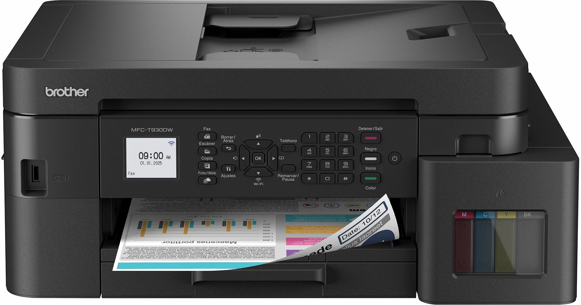 Printer multifunksional Brother MFC-T930DW A4, Wi‑Fi, Ethernet, CISS, duplex, ADF 20 fletë, i zi