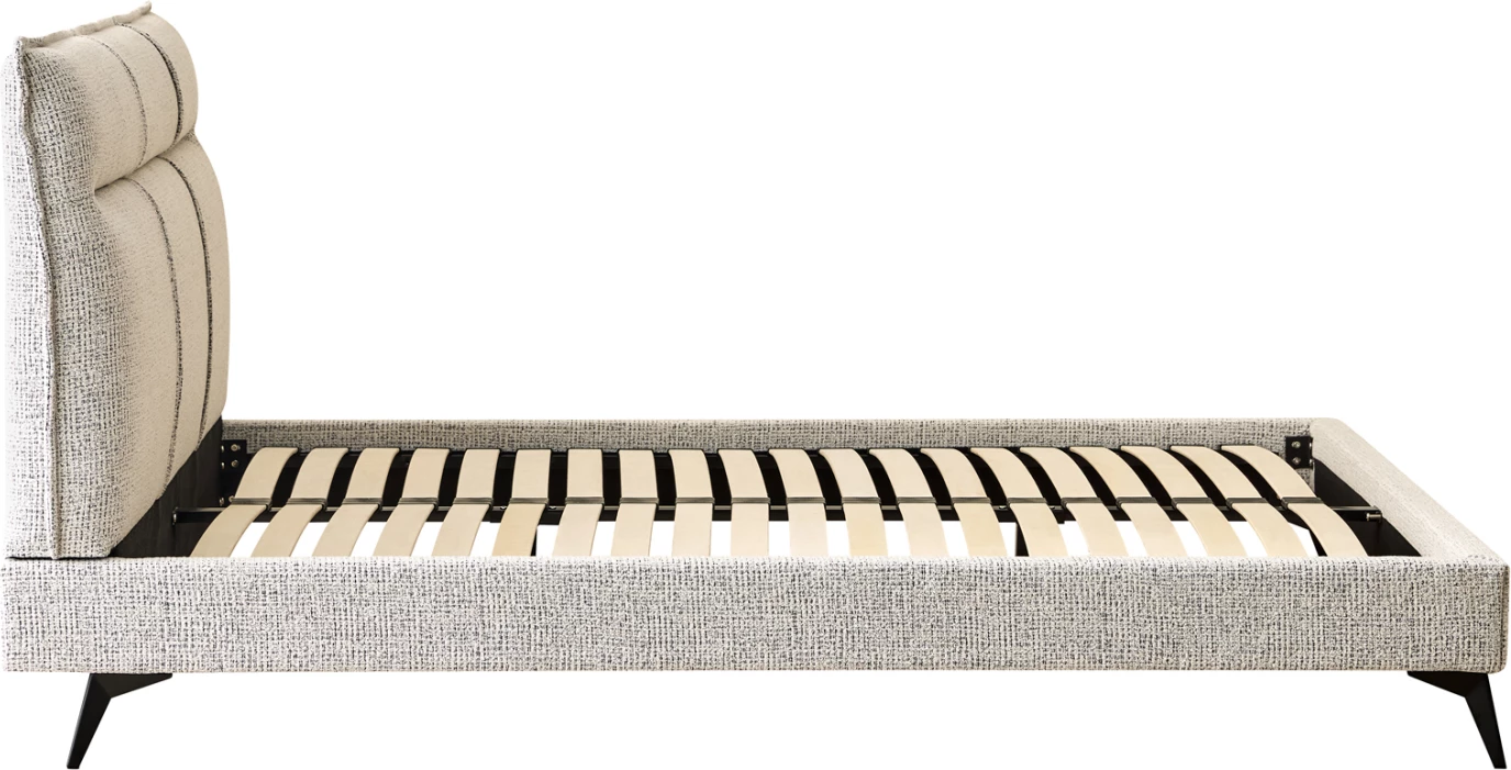 Krevat dopio LIGNUM, stof bezhë, këmbë metalike të zeza, për dyshek 160x200cm