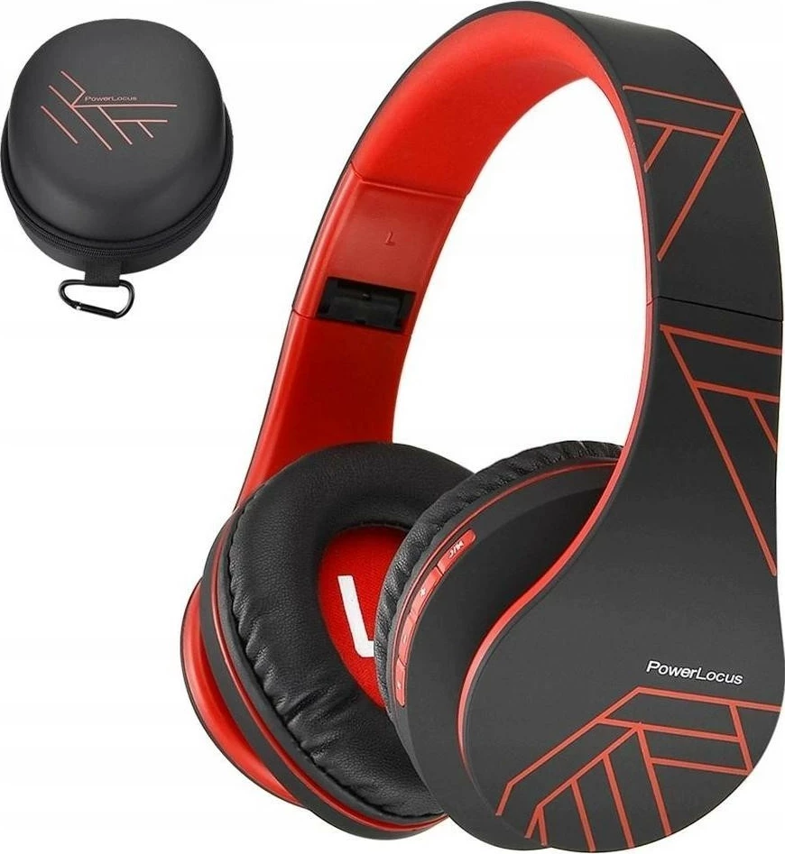 Kufje PowerLocus P2, Bluetooth 5.3, microSD, Radio FM, me mikrofon, on-ear, e zezë/kuqe