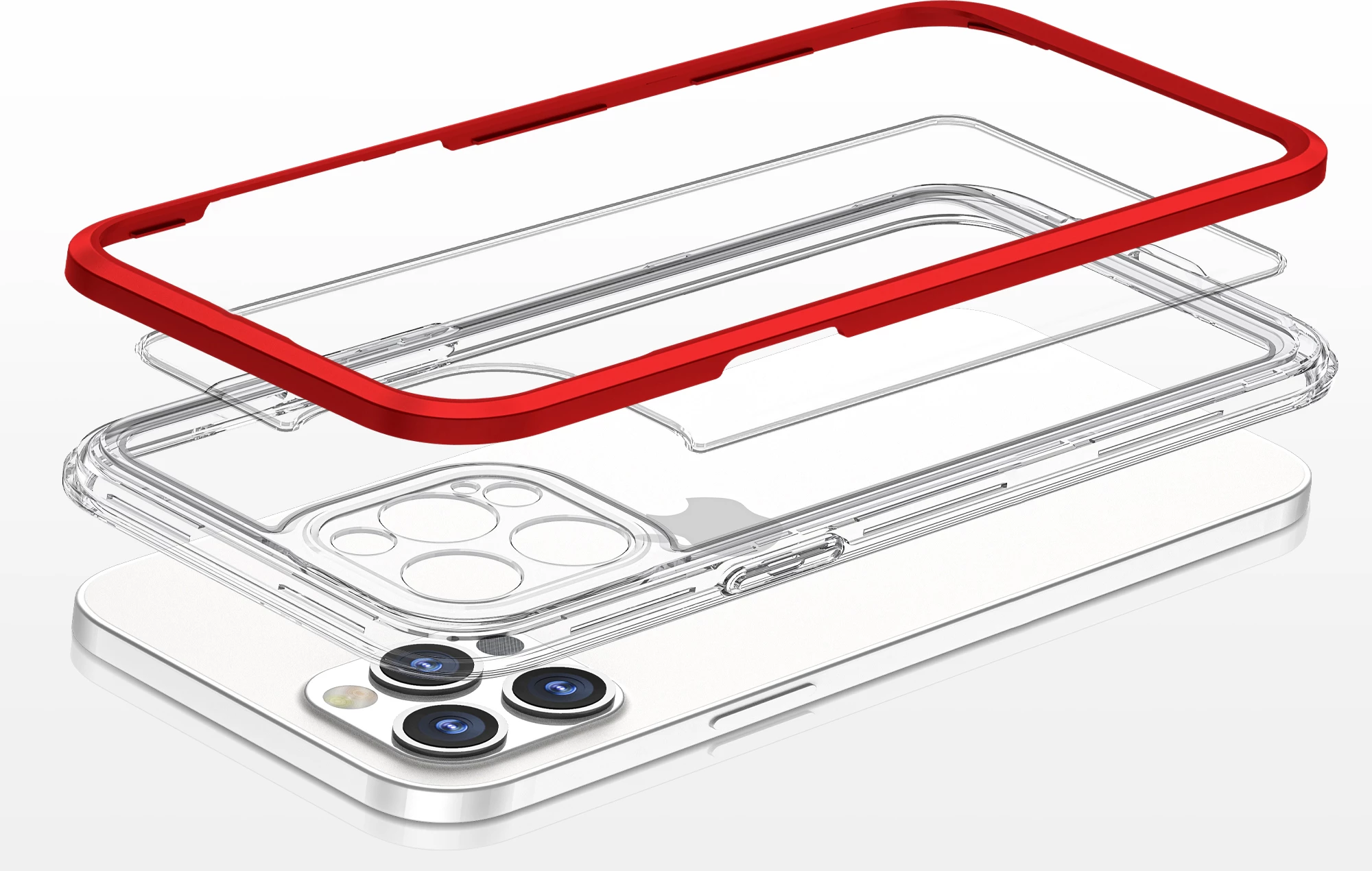 Mbështjellës Hurtel Hybrid Armor Clear 3 in 1 për iPhone 12 Pro, Transparent me të kuqe