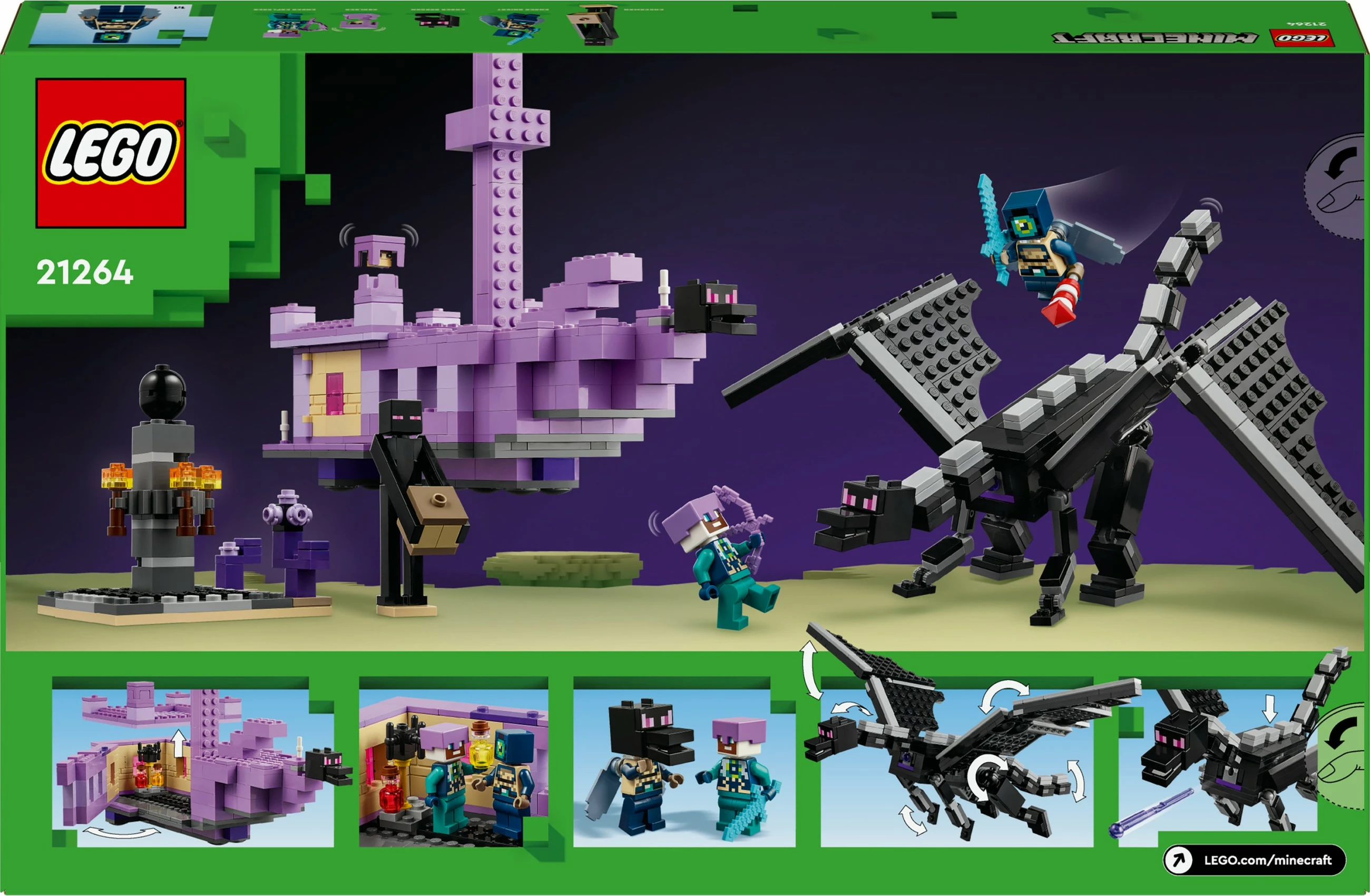 Set lodrash LEGO Minecraft 21264 Ender Dragon edhe End Ship
