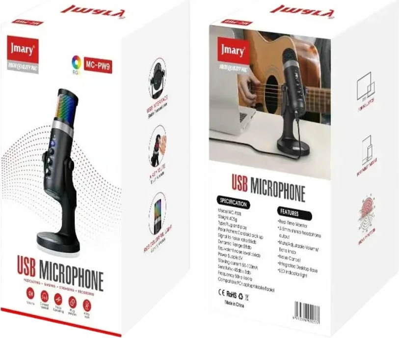 Mikrofon USB me RGB për Streaming dhe Podcast – Jmary MC-PW9