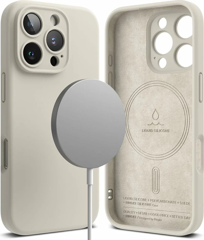 Mbështjellës Ringke Silicone MagSafe për iPhone 16 Pro, Bezhe