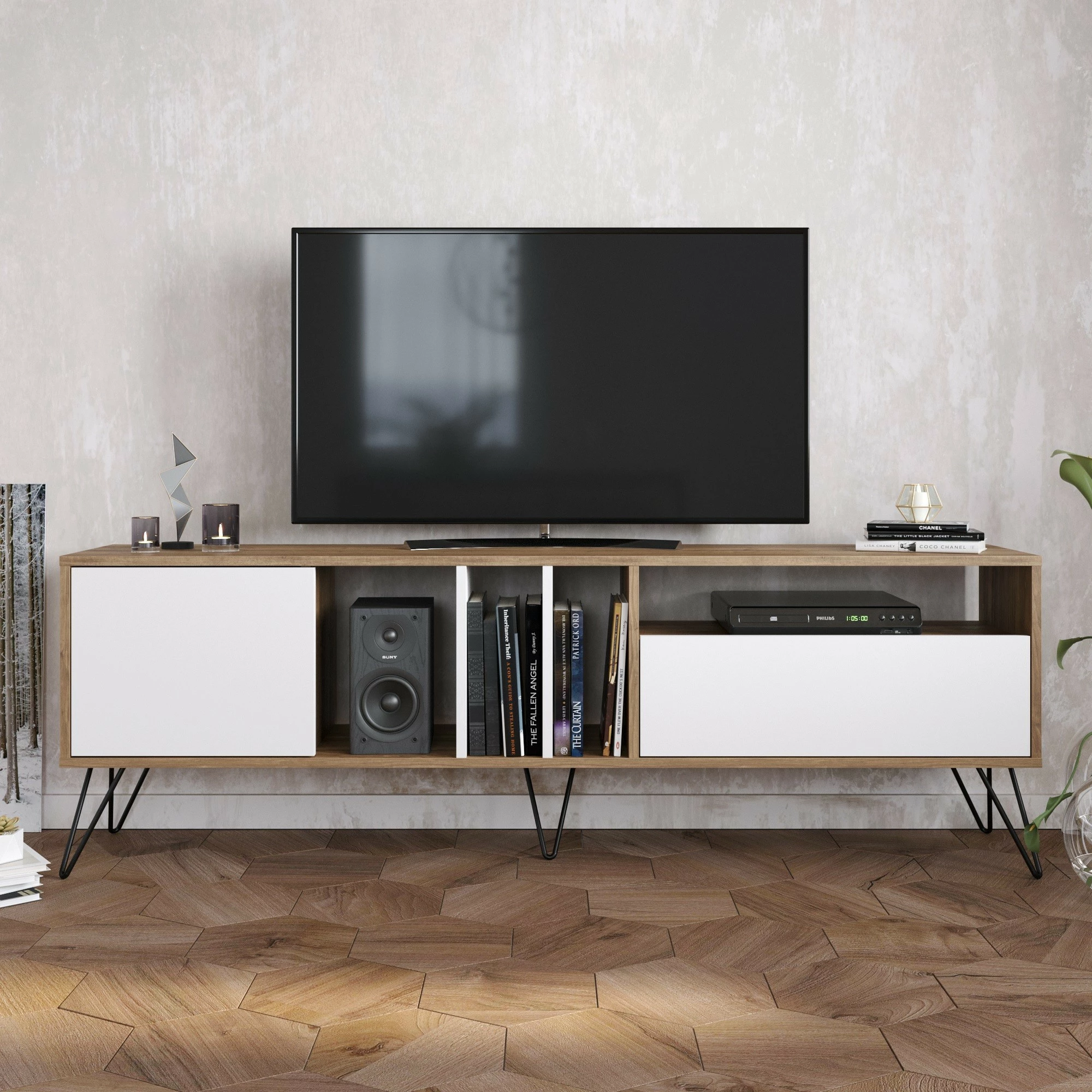Komodë TV Hanah Home, Mistico (180), ngjyrë arre, e bardhë