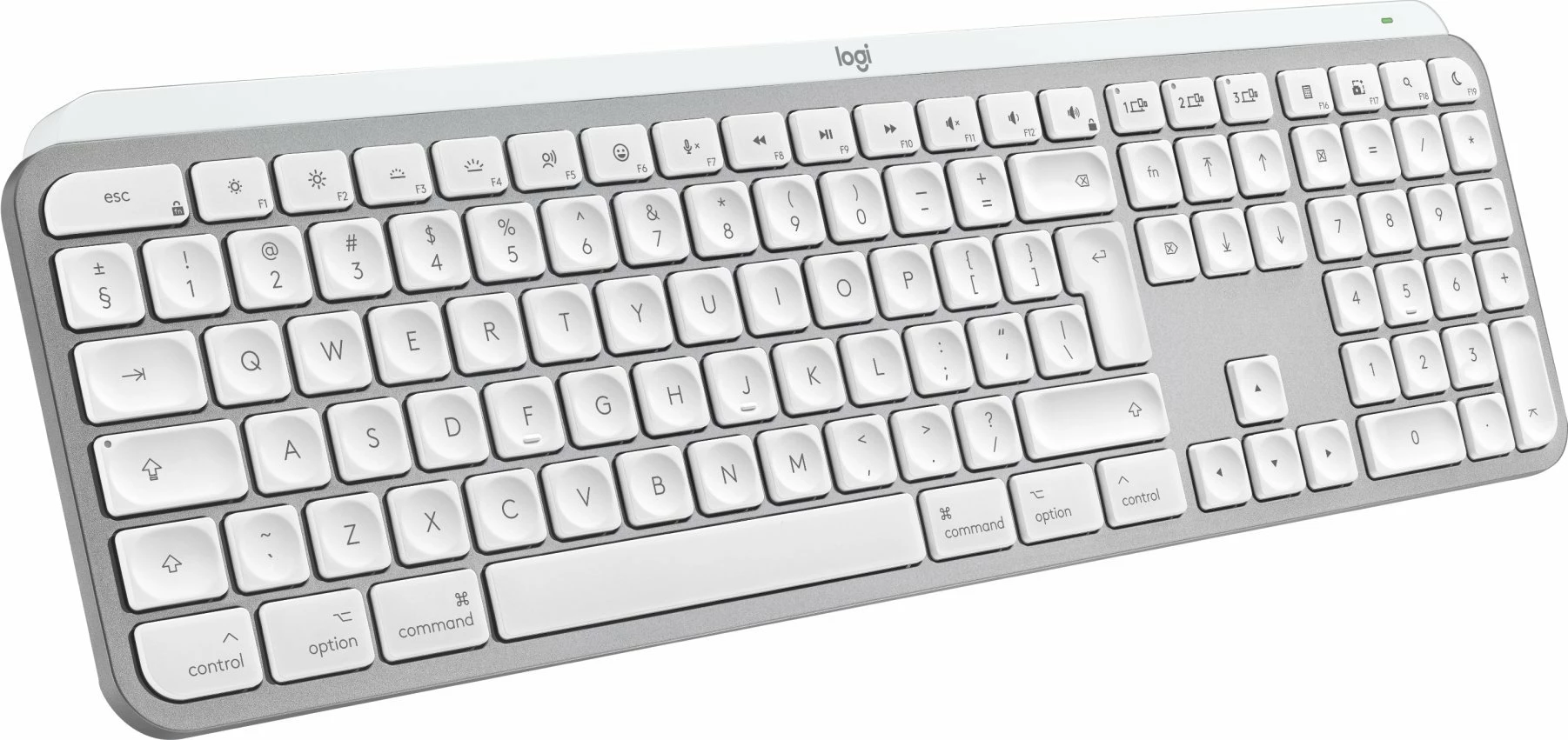 Tastierë Logitech MX Keys S for Mac 920-011638, wireless, US INTL, me ndriçim, me numpad, bardhë/gri