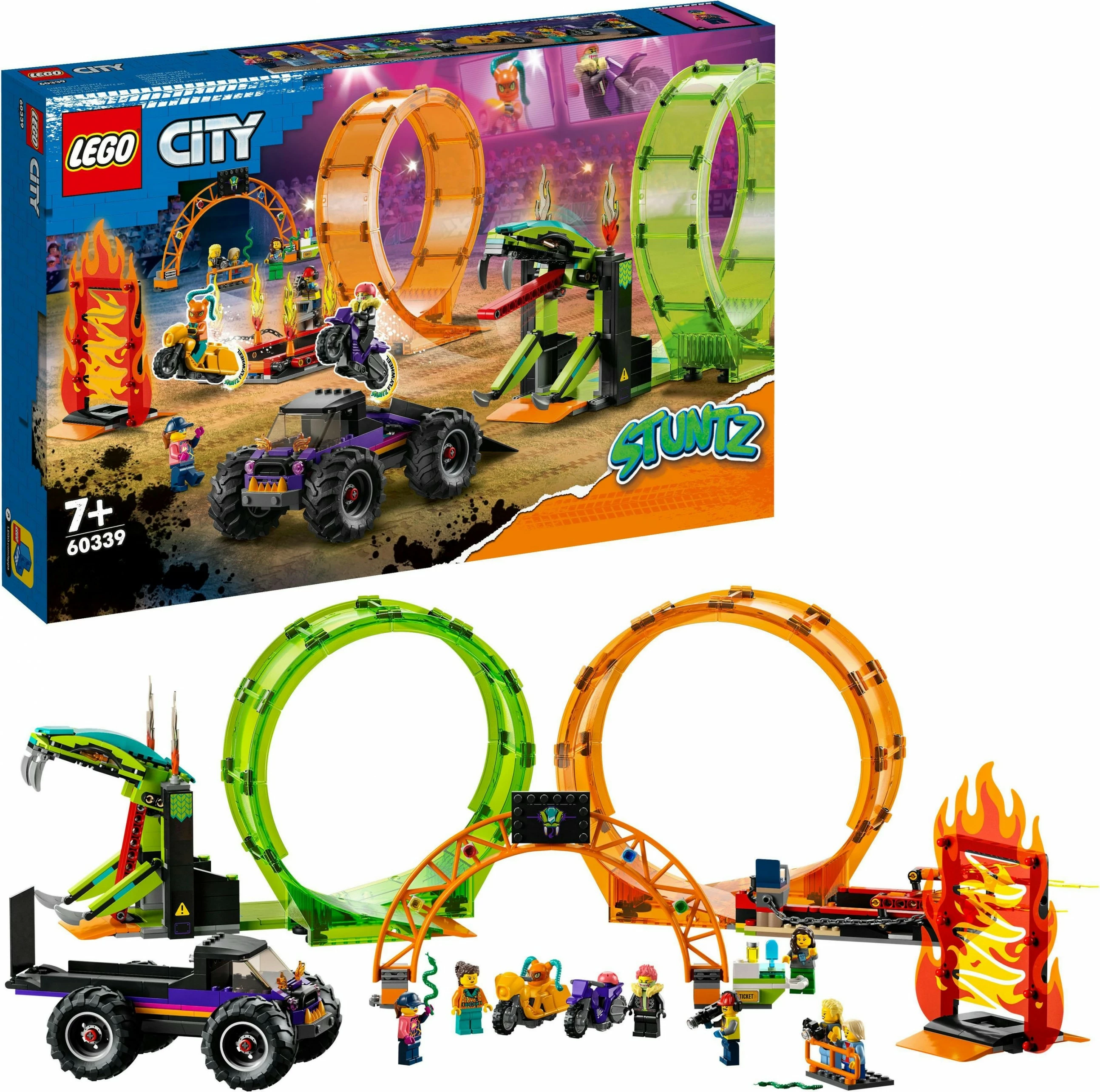 Set ndërtimi LEGO City Double Loop Stunt Arena, 598 pjesë, plastikë, shumëngjyrësh