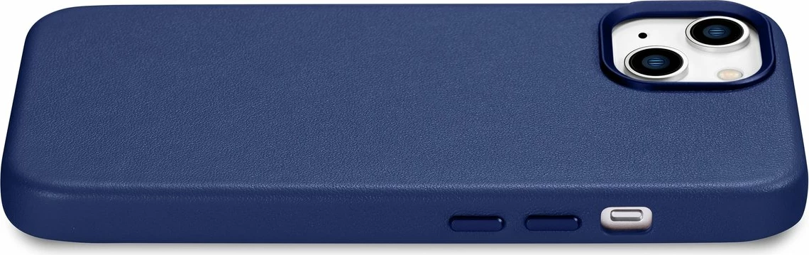 Mbështjellës iCarer për iPhone 14 Plus, lëkurë natyrale, MagSafe, Kaltër