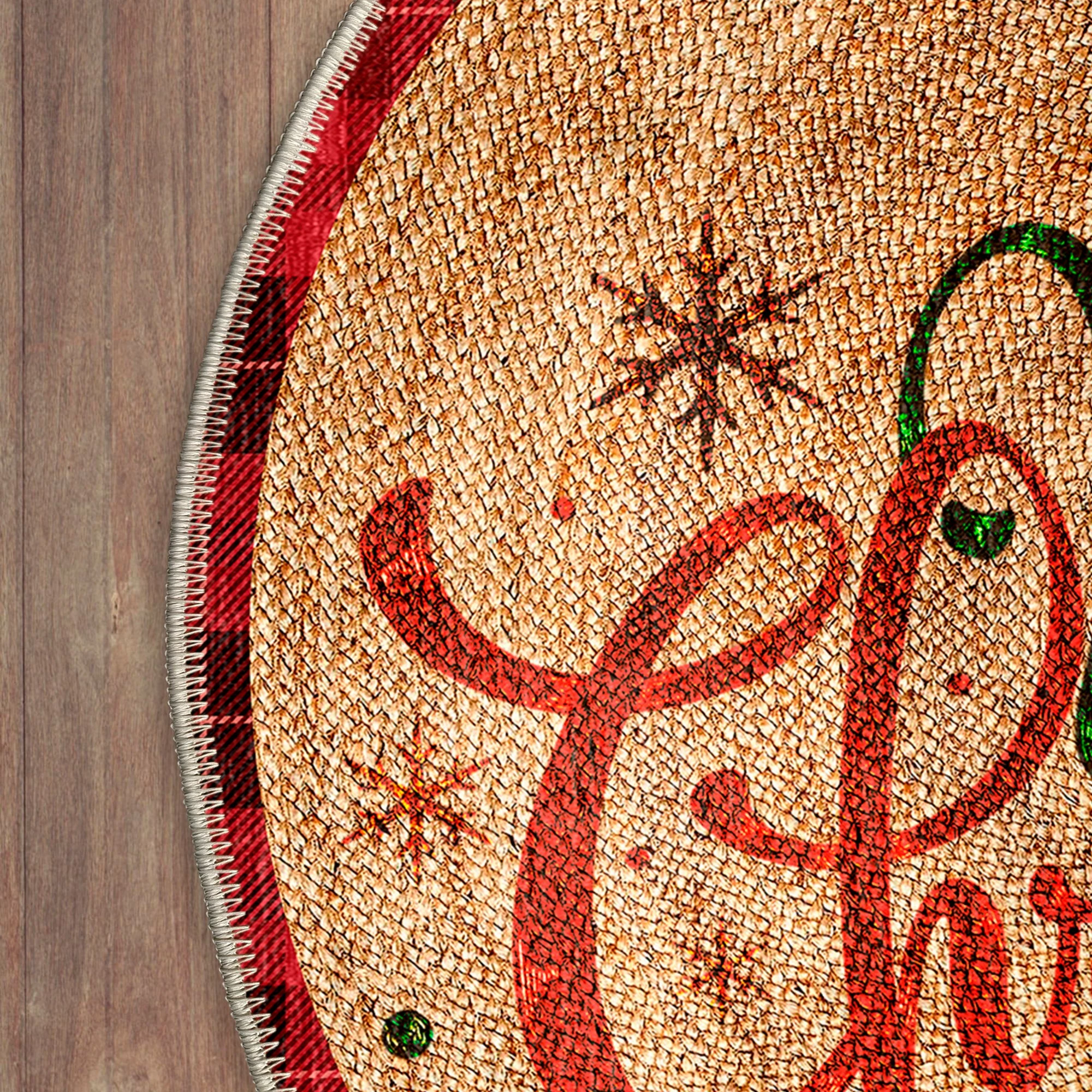 Qilim i rrumbullakët, dizajn 'Merry Christmas', shumëngjyrësh, Woobtny0318, 110x110cm