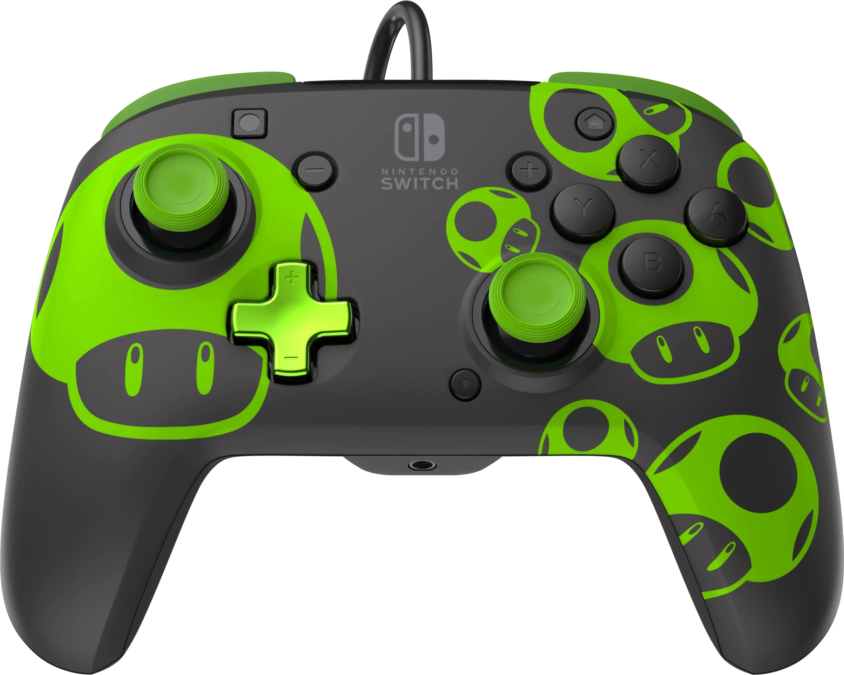 Kontroller i kablluar PDP Rematch Switch 2 & 1 1-Up Glow in the Dark, zi/jeshil